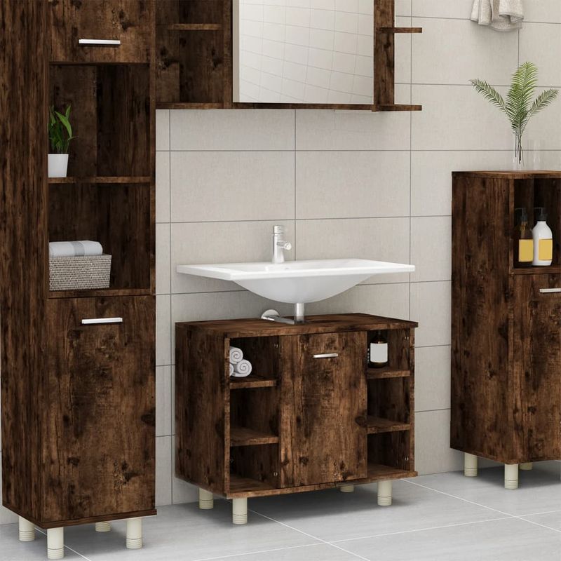 Casa si Gradina - Mobilier - Mobilier baie - Comode baie - Dulap de baie, stejar fumuriu, 60x32x53,5 cm, lemn compozit - Infinity.ro
