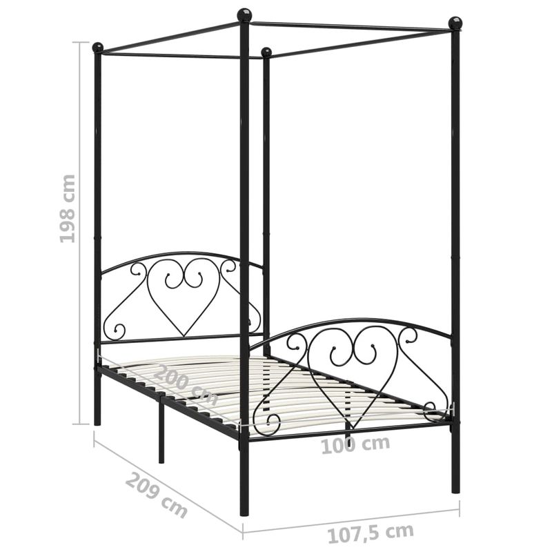 Casa si Gradina - Mobilier - Paturi si accesorii - Paturi - Cadru de pat cu baldachin, negru, 100 x 200 cm, metal - Infinity.ro