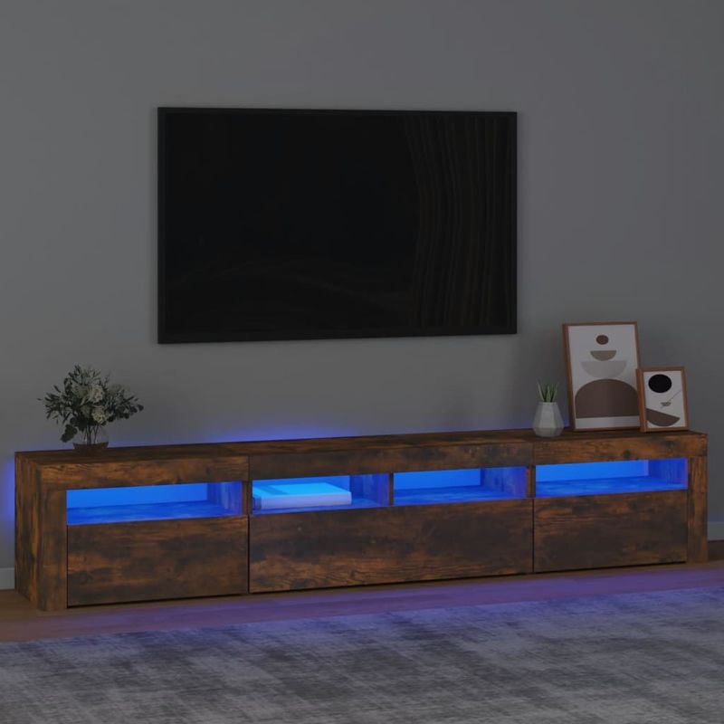 Casa si Gradina - Mobilier - Comode si corpuri - Comode - Comoda TV cu lumini LED, stejar fumuriu, 210x35x40 cm - Infinity.ro