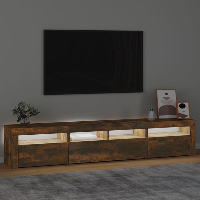 Casa si Gradina - Mobilier - Comode si corpuri - Comode - Comoda TV cu lumini LED, stejar fumuriu, 210x35x40 cm - Infinity.ro