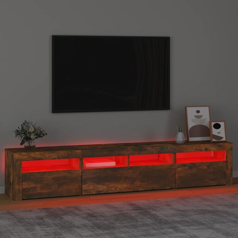Casa si Gradina - Mobilier - Comode si corpuri - Comode - Comoda TV cu lumini LED, stejar fumuriu, 210x35x40 cm - Infinity.ro