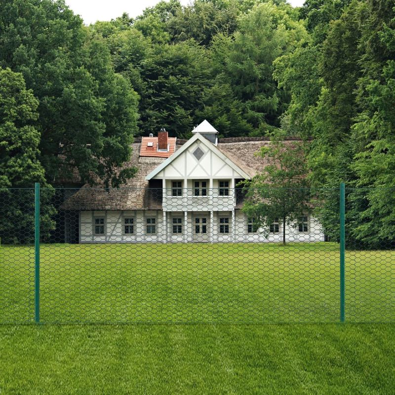 Casa si Gradina - Gradina si terasa - Garduri, panouri si accesorii - Gard din plasa de sarma cu stalpi, verde, 25 x 0,5 m, otel, dimensiunea ochiurilor 13 mm - Infinity.ro