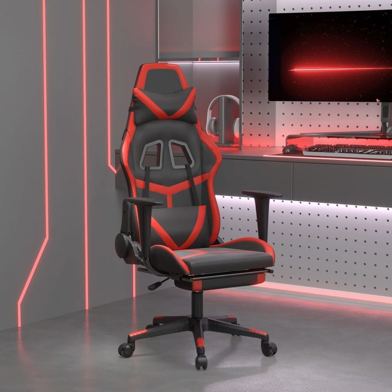PC, gaming si accesorii - Gaming - Accesorii gaming - Scaune gaming - Scaun de gaming cu suport picioare, negru/rosu, piele ecologica - Infinity.ro