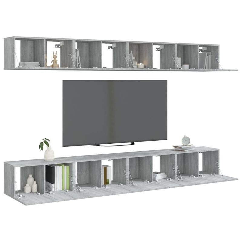 Casa si Gradina - Mobilier - Seturi de mobilier - Seturi living - Set dulapuri TV, 8 buc., gri sonoma, 60x30x30 cm, lemn prelucrat - Infinity.ro