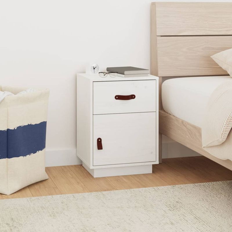 Casa si Gradina - Mobilier - Comode si corpuri - Noptiere - Noptiera, alb, 40x34x55 cm, lemn masiv de pin - Infinity.ro