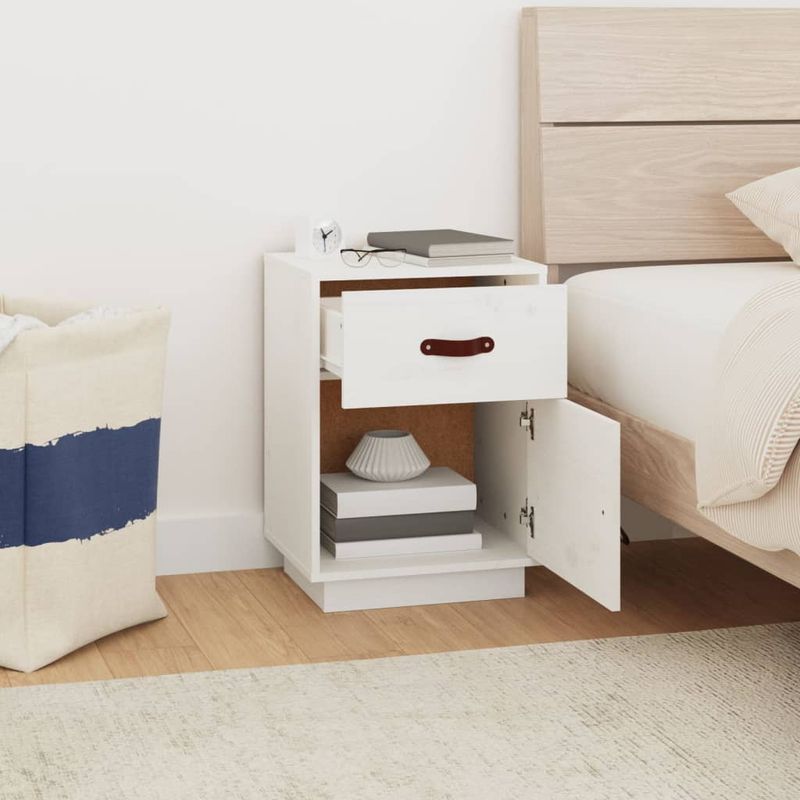 Casa si Gradina - Mobilier - Comode si corpuri - Noptiere - Noptiera, alb, 40x34x55 cm, lemn masiv de pin - Infinity.ro