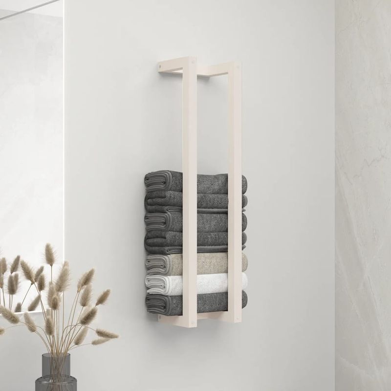 Casa si Gradina - Sanitare - Suporturi si accesorii baie - Suporturi baie - Suport pentru prosoape, alb, 23x18x90 cm, lemn masiv de pin - Infinity.ro