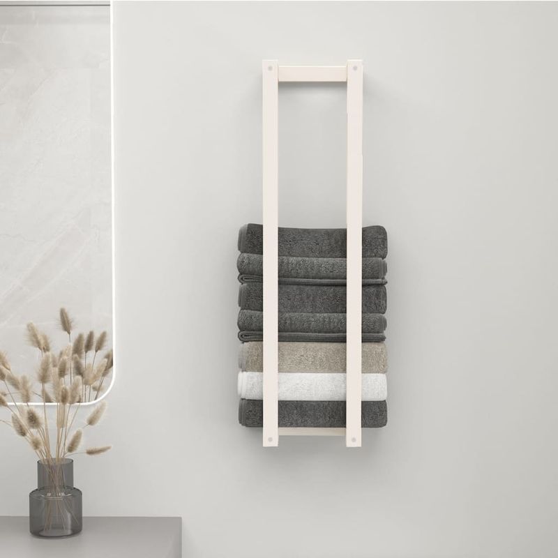 Casa si Gradina - Sanitare - Suporturi si accesorii baie - Suporturi baie - Suport pentru prosoape, alb, 23x18x90 cm, lemn masiv de pin - Infinity.ro