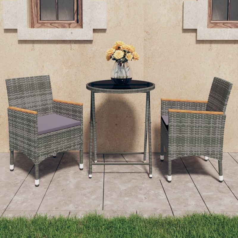 Casa si Gradina - Gradina si terasa - Mobilier exterior - Seturi mobila gradina - Set mobilier bistro gradina, 3 piese, gri și maro, poliratan și sticla - Infinity.ro