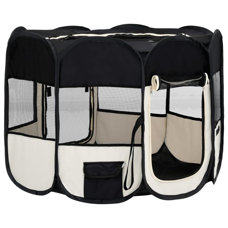 Petshop - Accesorii petshop - Culcusuri si custi - Custi interior si exterior - Tarc de caini pliabil cu sac de transport, negru, 90x90x58 cm - Infinity.ro
