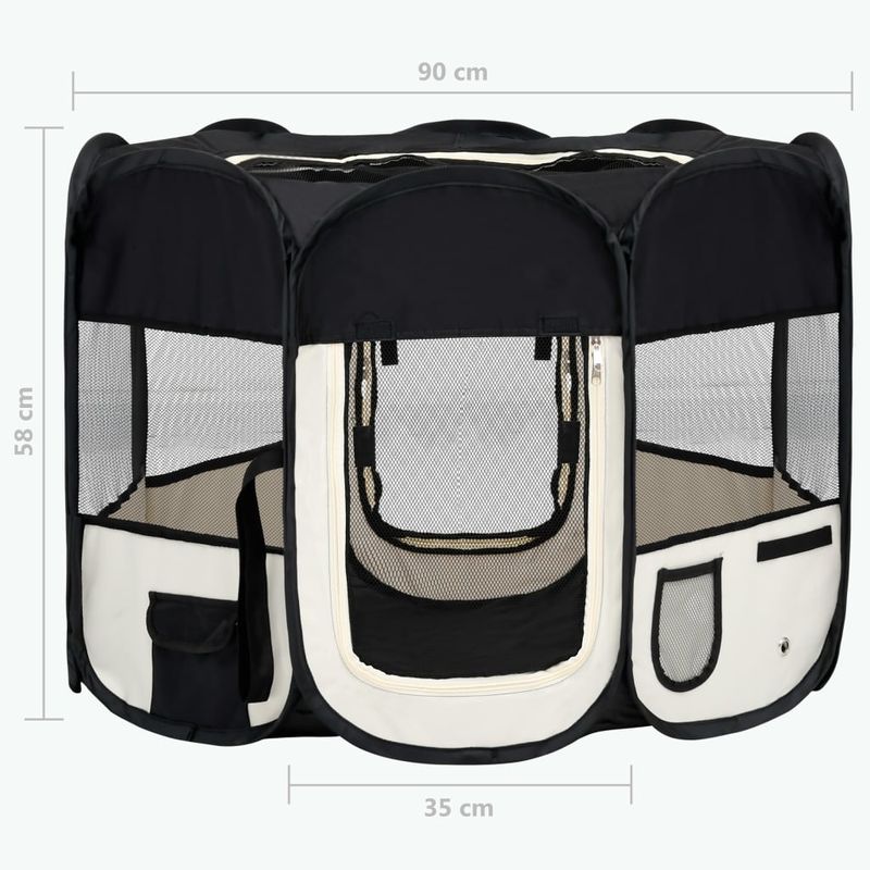 Petshop - Accesorii petshop - Culcusuri si custi - Custi interior si exterior - Tarc de caini pliabil cu sac de transport, negru, 90x90x58 cm - Infinity.ro