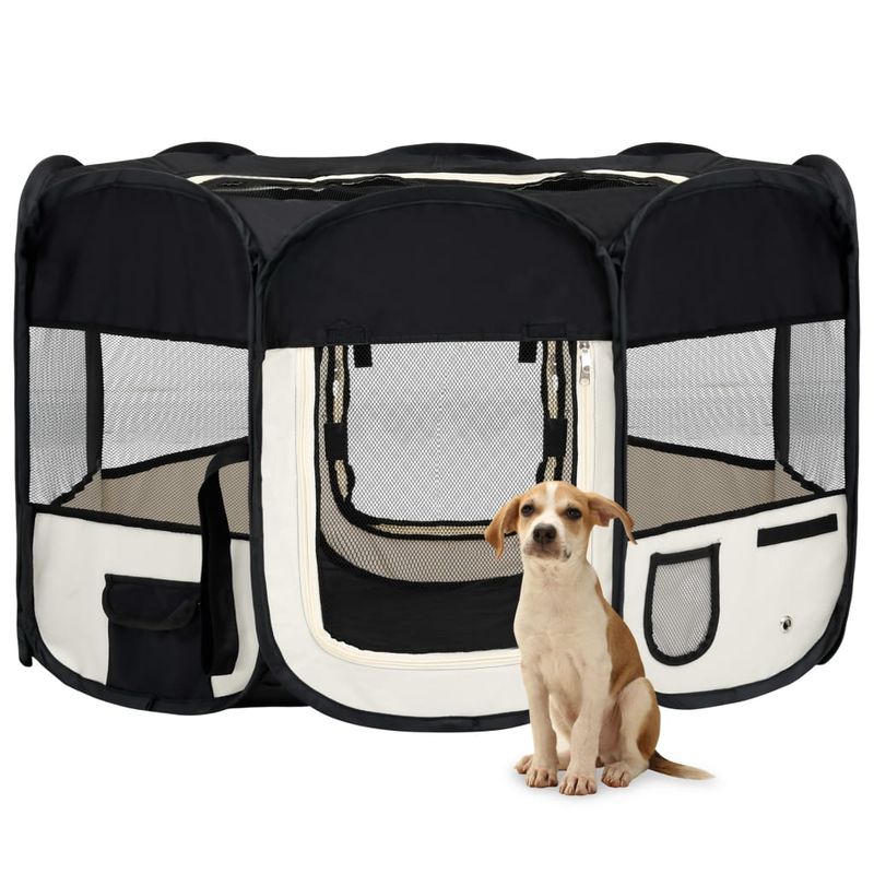 Petshop - Accesorii petshop - Culcusuri si custi - Tarcuri si colivii - Tarc de caini pliabil cu sac de transport, negru, 125x125x61 cm - Infinity.ro