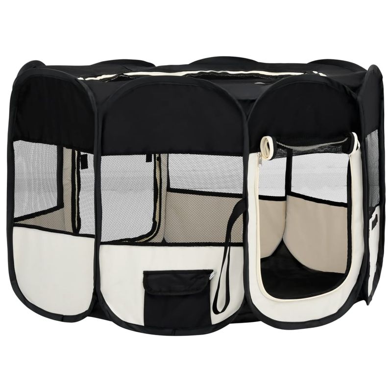 Petshop - Accesorii petshop - Culcusuri si custi - Tarcuri si colivii - Tarc de caini pliabil cu sac de transport, negru, 125x125x61 cm - Infinity.ro