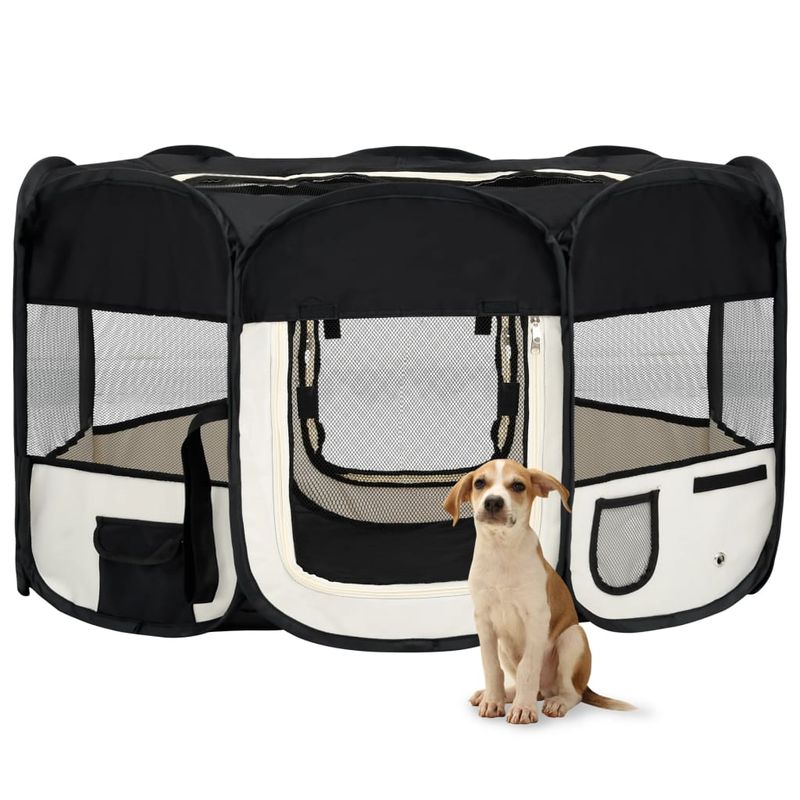 Petshop - Accesorii petshop - Culcusuri si custi - Tarcuri si colivii - Tarc de caini pliabil cu sac de transport, negru, 145x145x61 cm - Infinity.ro