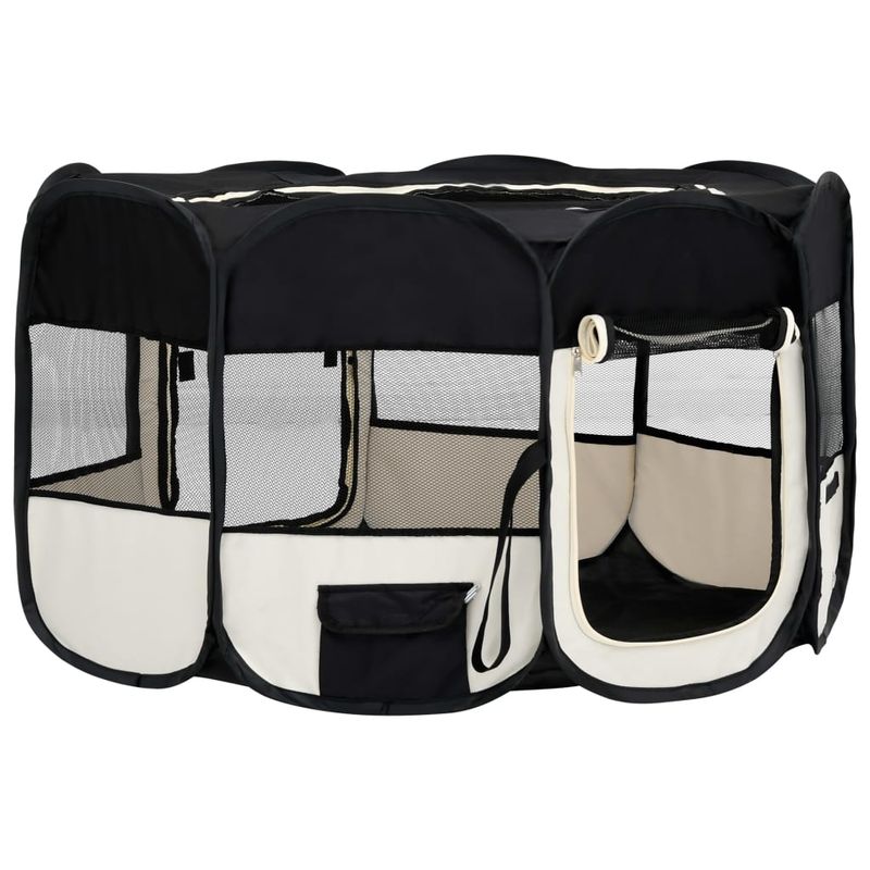 Petshop - Accesorii petshop - Culcusuri si custi - Tarcuri si colivii - Tarc de caini pliabil cu sac de transport, negru, 145x145x61 cm - Infinity.ro
