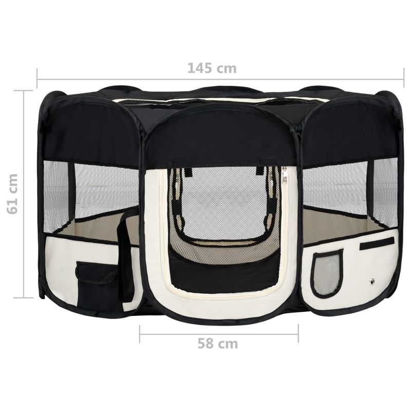 Petshop - Accesorii petshop - Culcusuri si custi - Custi interior si exterior - Tarc de caini pliabil cu sac de transport, negru, 145x145x61 cm - Infinity.ro