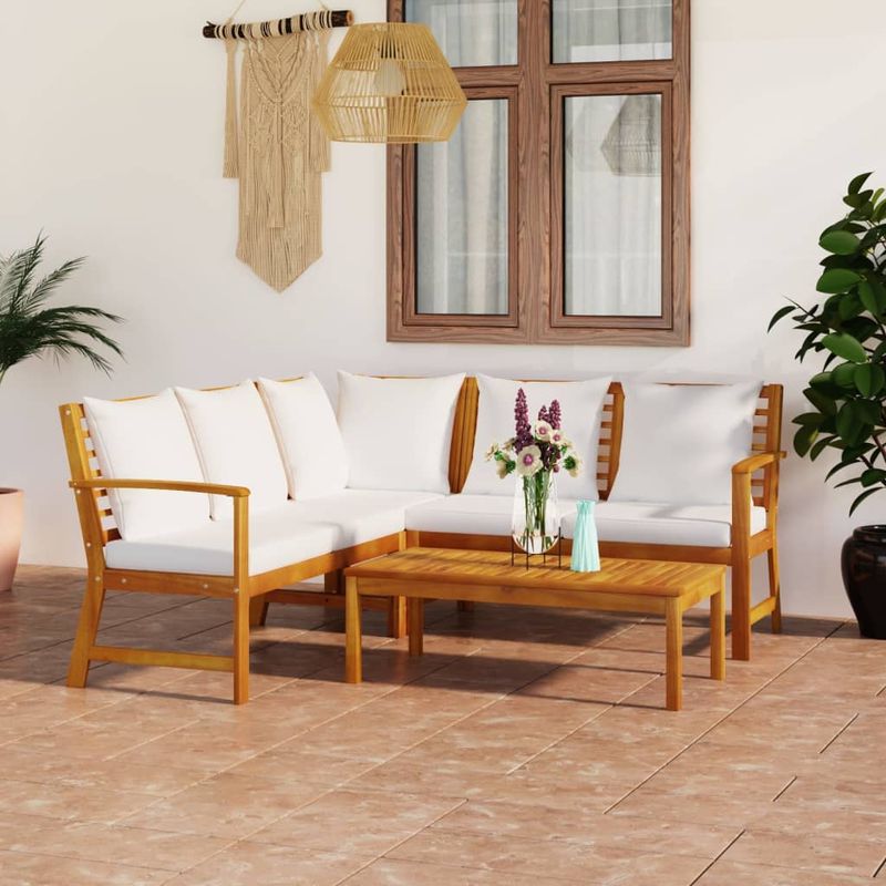 Casa si Gradina - Gradina si terasa - Mobilier exterior - Seturi mobila gradina - Set mobilier de gradina cu perne crem, 4 piese, lemn de acacia - Infinity.ro