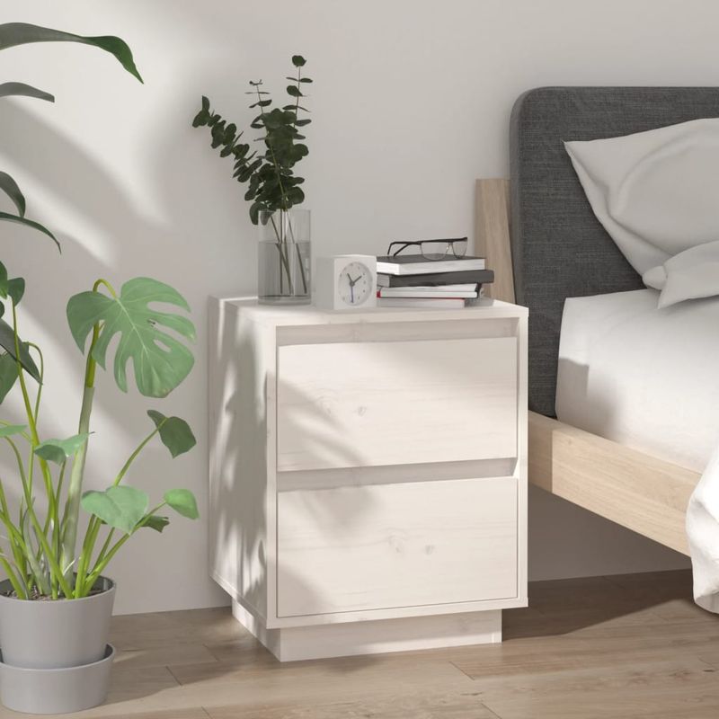 Casa si Gradina - Mobilier - Comode si corpuri - Noptiere - Noptiera, alb, 40x35x50 cm, lemn masiv de pin - Infinity.ro