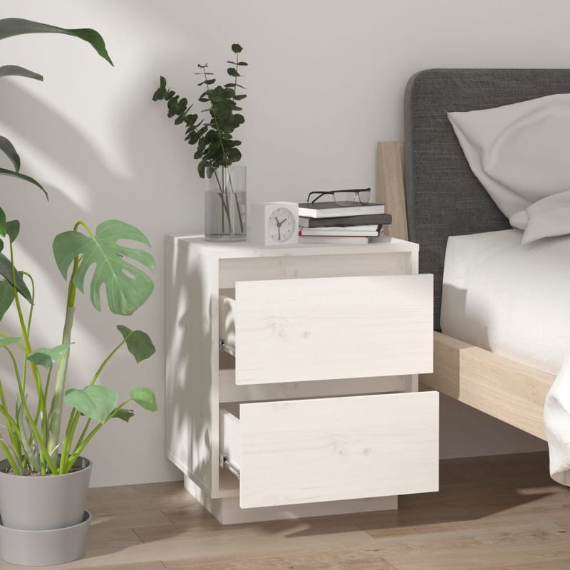 Casa si Gradina - Mobilier - Comode si corpuri - Noptiere - Noptiera, alb, 40x35x50 cm, lemn masiv de pin - Infinity.ro