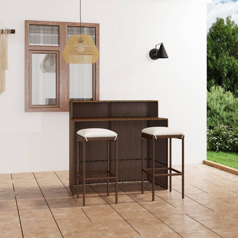 Casa si Gradina - Gradina si terasa - Mobilier exterior - Seturi mobila gradina - Set mobilier bar de gradina cu perne, 3 piese, maro - Infinity.ro