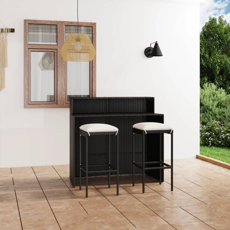 Casa si Gradina - Gradina si terasa - Mobilier exterior - Seturi mobila gradina - Set mobilier bar de gradina cu perne, 3 piese, negru - Infinity.ro