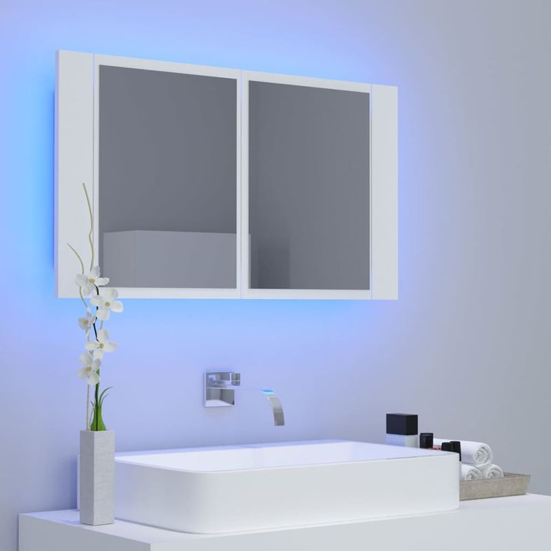Casa si Gradina - Mobilier - Comode si corpuri - Masute de toaleta - Dulap de baie cu oglinda si LED, alb, 80x12x45 cm - Infinity.ro
