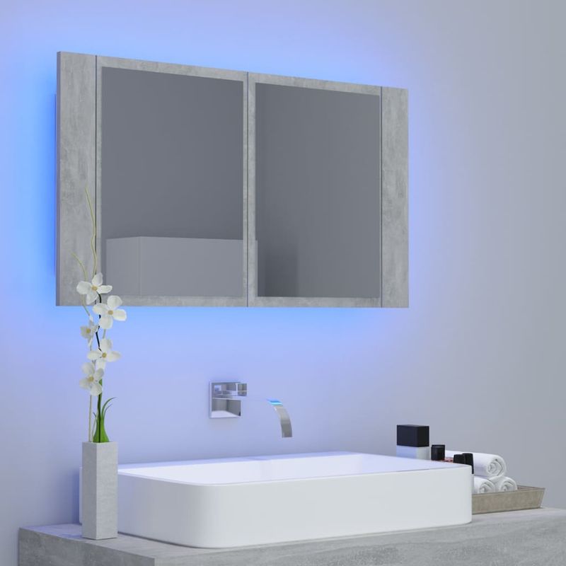 Casa si Gradina - Mobilier - Mobilier baie - Corpuri baie - Dulap de baie cu oglinda si LED, gri beton, 80x12x45 cm acril - Infinity.ro