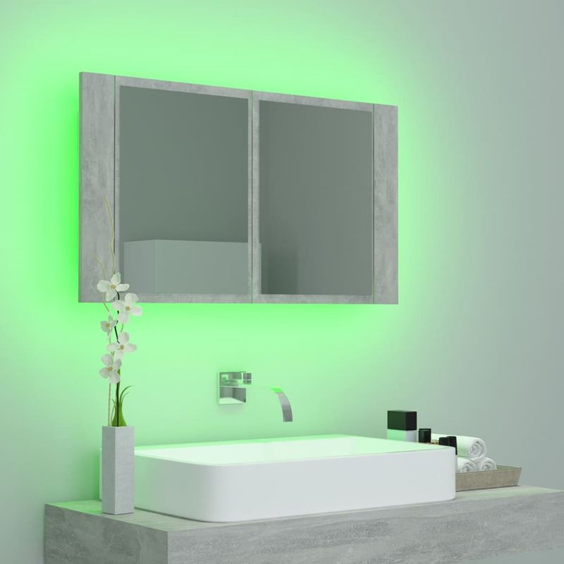 Casa si Gradina - Mobilier - Mobilier baie - Corpuri baie - Dulap de baie cu oglinda si LED, gri beton, 80x12x45 cm acril - Infinity.ro