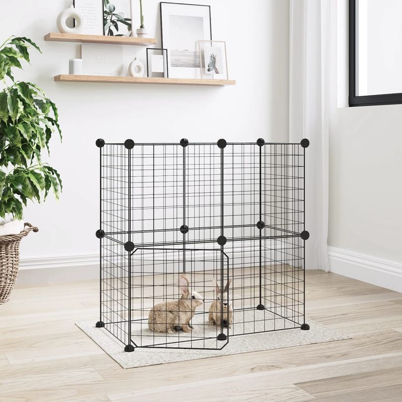 Petshop - Accesorii petshop - Culcusuri si custi - Custi interior si exterior - Cusca animale de companie cu usa 12 panouri negru 35x35 cm otel - Infinity.ro