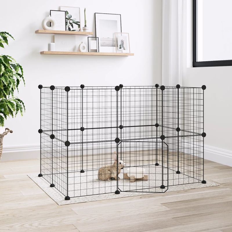 Petshop - Accesorii petshop - Culcusuri si custi - Custi interior si exterior - Cusca animale de companie cu usa 20 panouri negru 35x35 cm otel - Infinity.ro