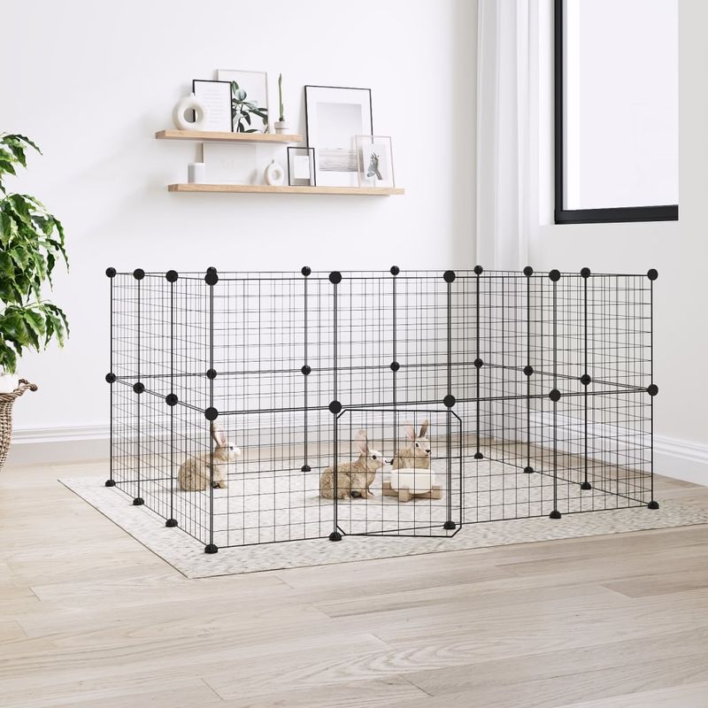 Petshop - Accesorii petshop - Culcusuri si custi - Custi interior si exterior - Cusca animale de companie cu usa 28 panouri negru 35x35 cm otel - Infinity.ro