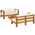 Casa si Gradina - Gradina si terasa - Mobilier exterior - Seturi mobila gradina - Set mobilier gradina cu perne alb crem, 3 piese, lemn masiv, model 2x canapea cu 2 locuri + masă - Infinity.ro