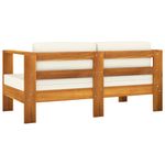 Casa si Gradina - Gradina si terasa - Mobilier exterior - Seturi mobila gradina - Set mobilier gradina cu perne alb crem, 3 piese, lemn masiv, model 2x canapea cu 2 locuri + masă - Infinity.ro