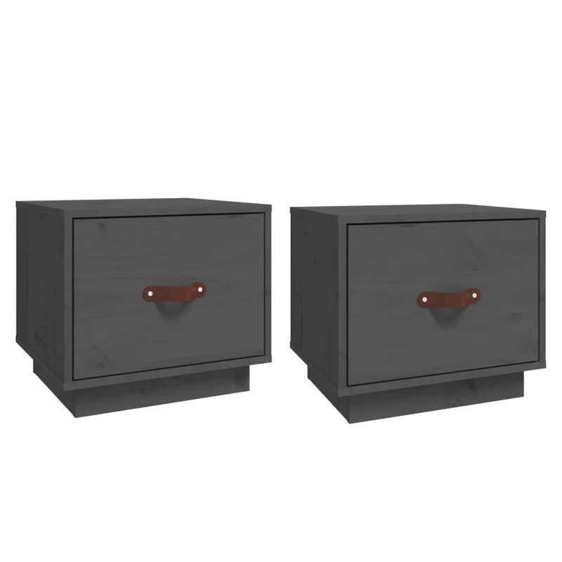 Casa si Gradina - Mobilier - Comode si corpuri - Noptiere - Noptiera, 2 buc., gri, 40x34x35 cm, lemn masiv de pin - Infinity.ro