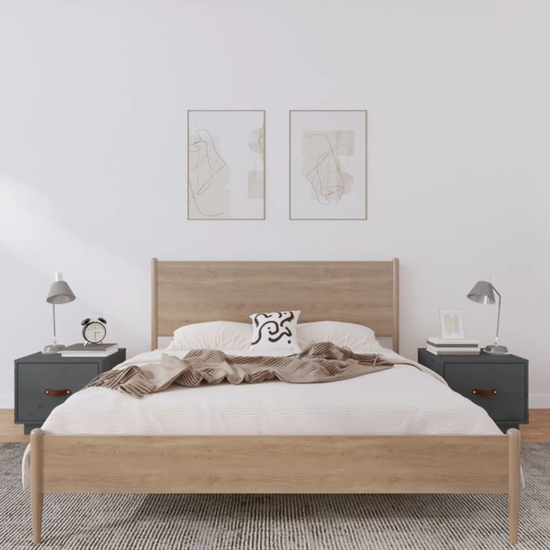 Casa si Gradina - Mobilier - Comode si corpuri - Noptiere - Noptiera, 2 buc., gri, 40x34x35 cm, lemn masiv de pin - Infinity.ro