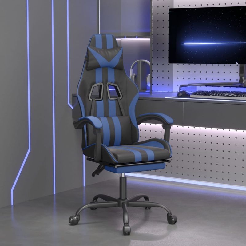 PC, gaming si accesorii - Gaming - Accesorii gaming - Scaune gaming - Scaun gaming pivotant/suport picioare negru/albastru piele eco - Infinity.ro