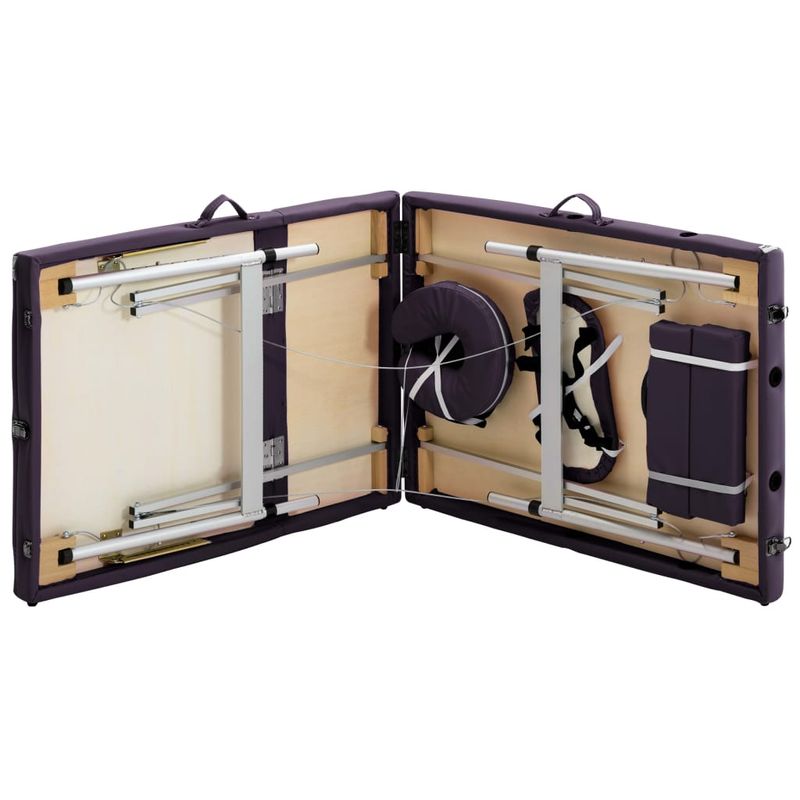 Ingrijire personala si Cosmetice - Sanatate si wellness - Articole wellness - Fotolii de masaj - Masa de masaj pliabila, 3 zone, violet, aluminiu - Infinity.ro