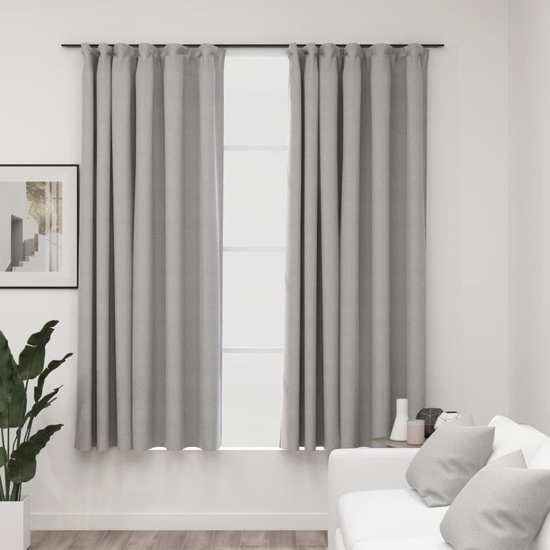 Casa si Gradina - Textile si covoare - Perdele si draperii - Perdele - Perdele opace aspect panza, cu carlige, 2 buc, gri, 140x175 cm - Infinity.ro