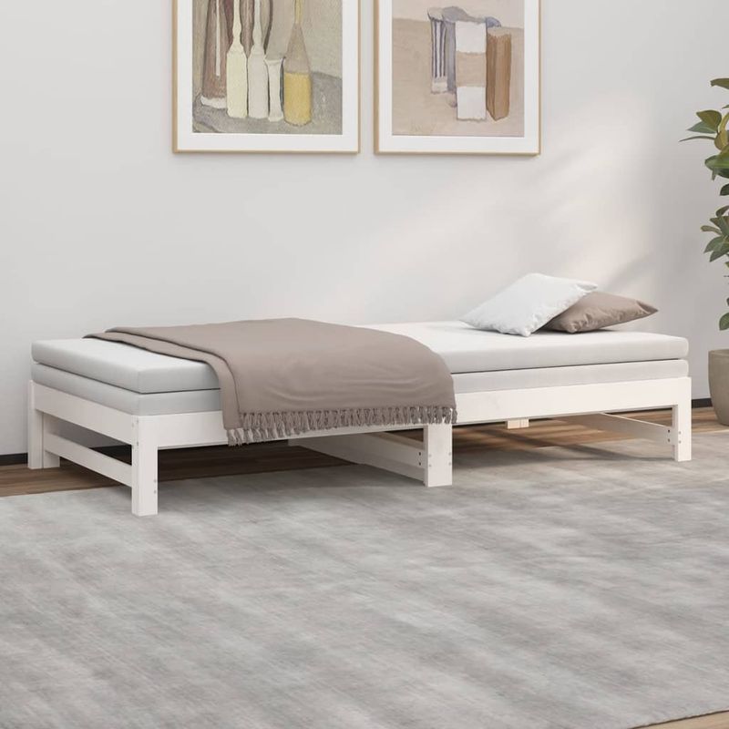 Casa si Gradina - Mobilier - Paturi si accesorii - Paturi - Pat de zi extensibil, alb, 2x(80x200) cm, lemn masiv de pin - Infinity.ro
