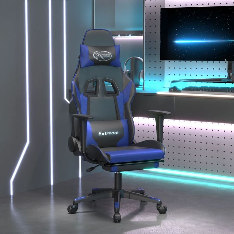Casa si Gradina - Mobilier - Scaune si fotolii - Scaune - Scaun de gaming masaj/suport picioare negru/albastru piele eco - Infinity.ro