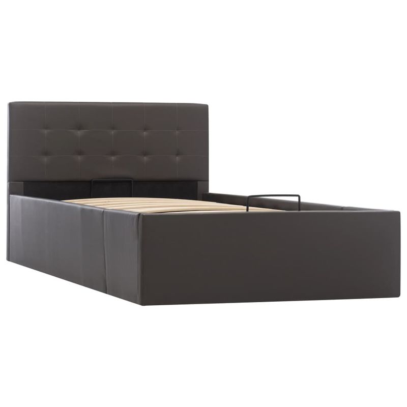 Casa si Gradina - Mobilier - Paturi si accesorii - Paturi - Cadru pat hidraulic cu lada gri 90x200 cm, piele ecologica - Infinity.ro