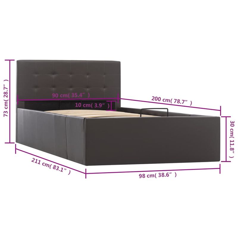 Casa si Gradina - Mobilier - Paturi si accesorii - Paturi - Cadru pat hidraulic cu lada gri 90x200 cm, piele ecologica - Infinity.ro