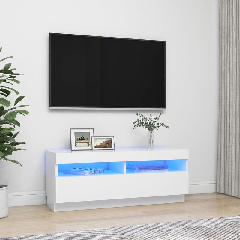 Casa si Gradina - Mobilier - Comode si corpuri - Comode - Comoda TV cu lumini LED, alb, 100x35x40 cm - Infinity.ro