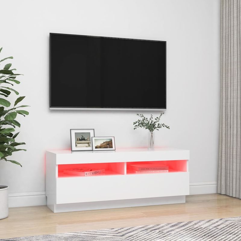 Casa si Gradina - Mobilier - Comode si corpuri - Comode - Comoda TV cu lumini LED, alb, 100x35x40 cm - Infinity.ro