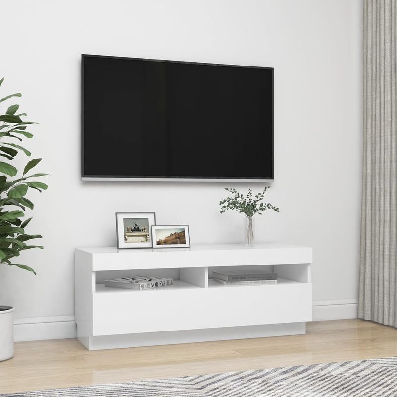 Casa si Gradina - Mobilier - Comode si corpuri - Comode - Comoda TV cu lumini LED, alb, 100x35x40 cm - Infinity.ro