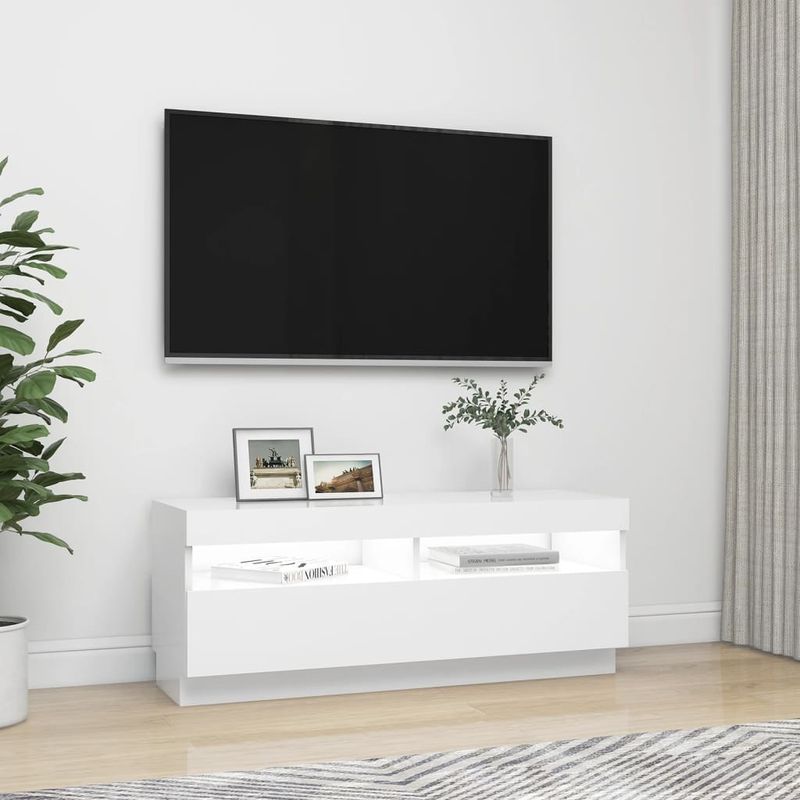 Casa si Gradina - Mobilier - Comode si corpuri - Comode - Comoda TV cu lumini LED, alb, 100x35x40 cm - Infinity.ro