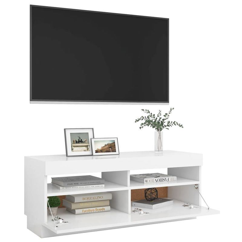 Casa si Gradina - Mobilier - Comode si corpuri - Comode - Comoda TV cu lumini LED, alb, 100x35x40 cm - Infinity.ro
