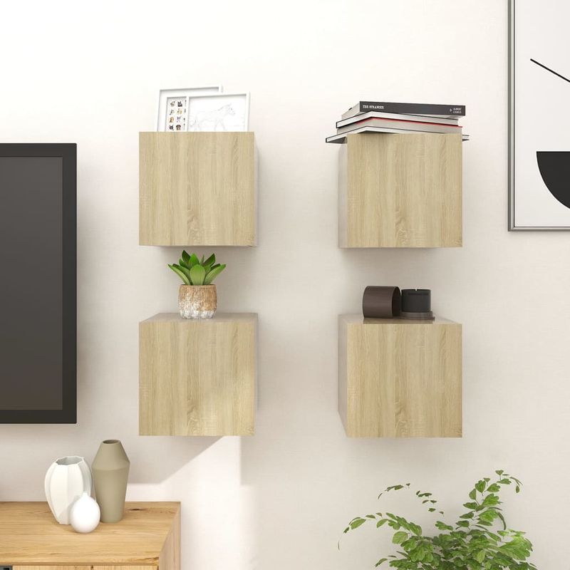 Casa si Gradina - Mobilier - Comode si corpuri - Comode - Dulap TV montaj pe perete, 5x30x30 cm, stejar sonoma, cantitate în pachet: 4 - Infinity.ro