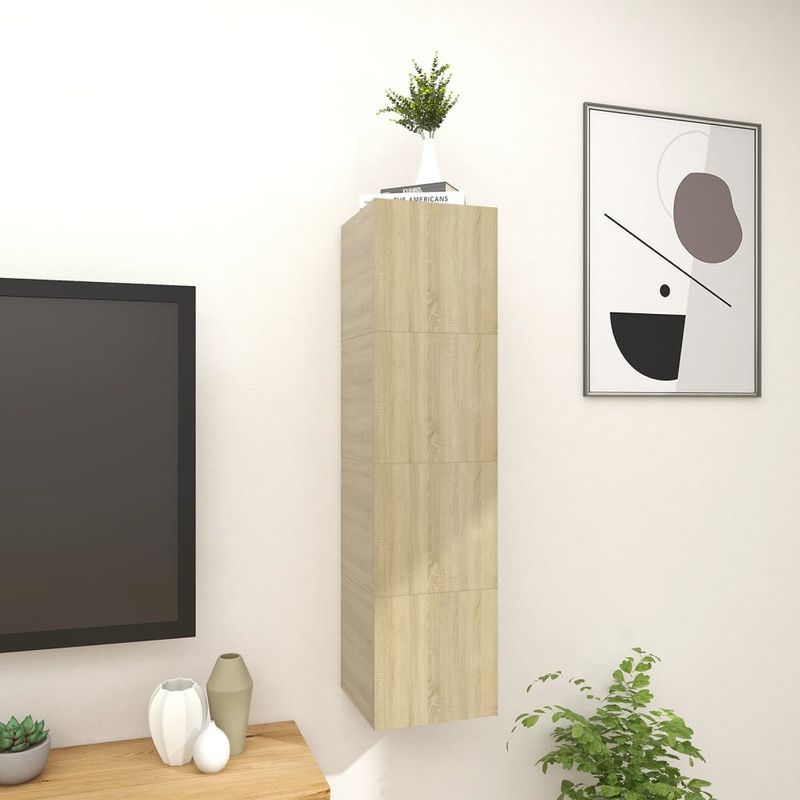 Casa si Gradina - Mobilier - Comode si corpuri - Comode - Dulap TV montaj pe perete, 5x30x30 cm, stejar sonoma, cantitate în pachet: 4 - Infinity.ro