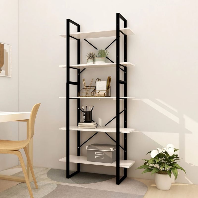 Casa si Gradina - Mobilier - Biblioteci si rafturi - Biblioteci - Biblioteca cu 5 rafturi, alb, 80x30x175 cm, lemn masiv de pin - Infinity.ro
